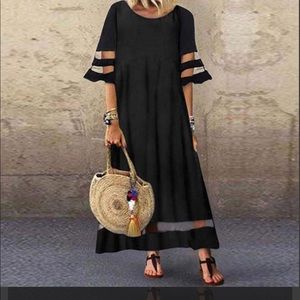 New With Tags Attractive Black Plain Scoop Neck Maxi Dress
